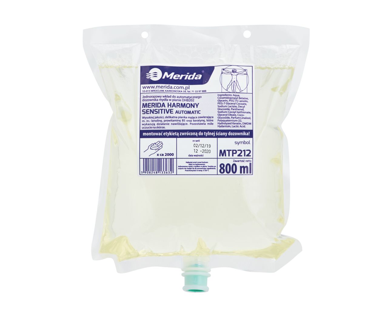Pěnové mýdlo MERIDA Hygiene CONTROL SENSITIVE AUTOMATIC, 800 ml.
